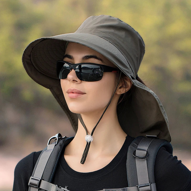 European and American summer women's mountaineering big brimmed fisherman hat for outings, sun protection hat, outdoor sun hat