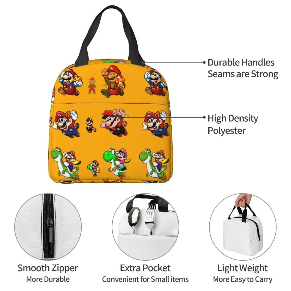 Custom Mario Super Bros Insulated Lunch Bag Reusable Thermal Cooler Lunch Box M6