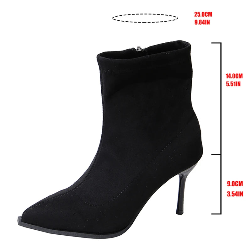 Faux Suede Stiletto Heel Ankle Boots Women Fashion Pointed Toe High Heeled Boots Woman Plus Size 42 Zippers Short Booties Mujer