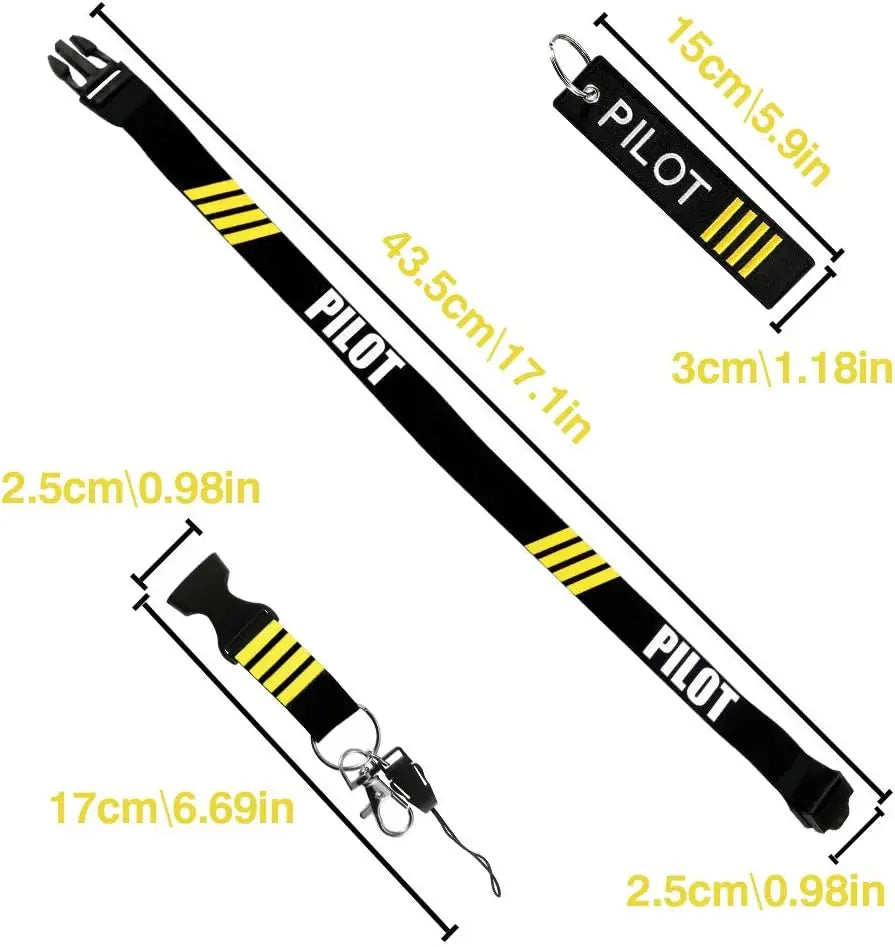Pilot Lanyard 4 Stripes for Keys with Detachable Safety Buckle Traveler Pilot Keychain Baggage Tag set