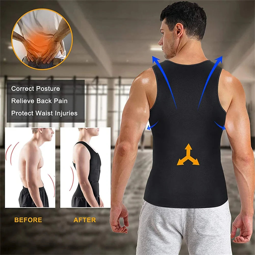Men’s Compression Sauna Vest Slimming Body Shaper Tank Top for Workout Fitness
