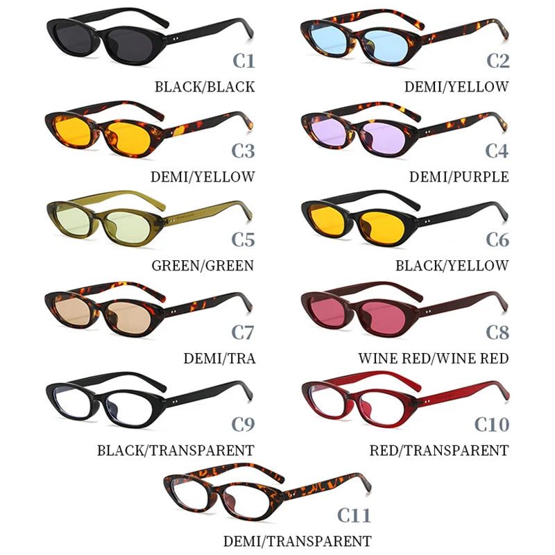 JNPCXI New Ins Popular Fashion Small Oval Sunglasses Women Retro Rivets Punk Cat Eye Candy Color Men Trending Sun Glasses