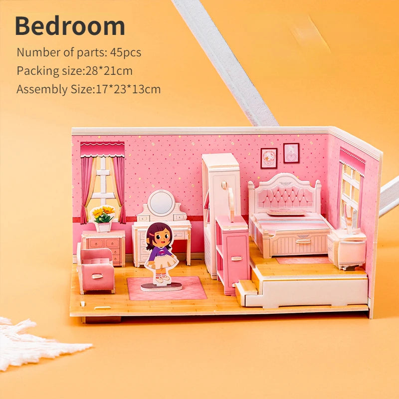 Paper 3D Jigsaw Puzzle Handmade Bedroom Livingroom Kitchen Bathroom Kindergarten Small Gift Toy Children Puzzle Educational Toys