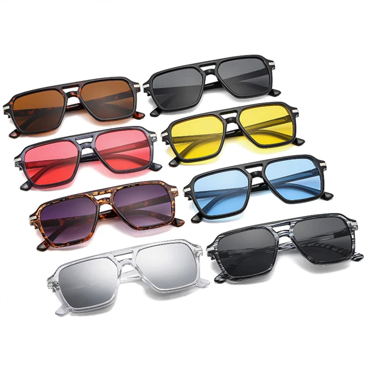JNPCXI Vintage Double Bridges Square Sunglasses Men Gradient Lens Eyewear Shades Women Trending Sun Glasses UV400