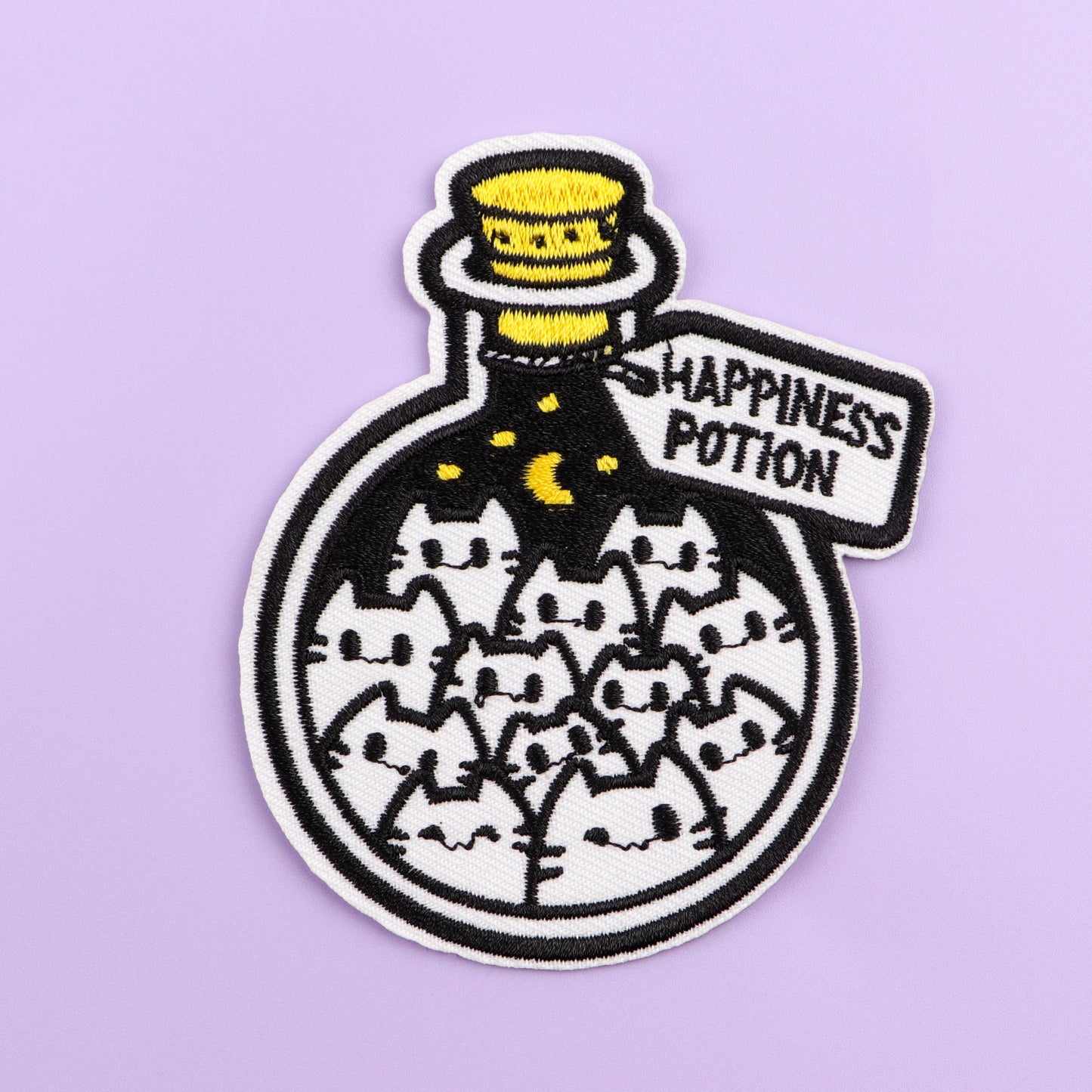 Black Cat Embroidery Patch Happiness Iron On Patches For Clothing Thermoadhesive Patches On Clothes DIY Sew Badges