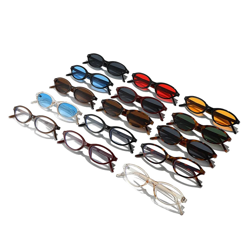 JNPCXI New Fashion Small Oval Sunglasses Women Ins Popular Retro Rivets Men Candy Color Punk Sun Glasses Clear Lens Frame UV400