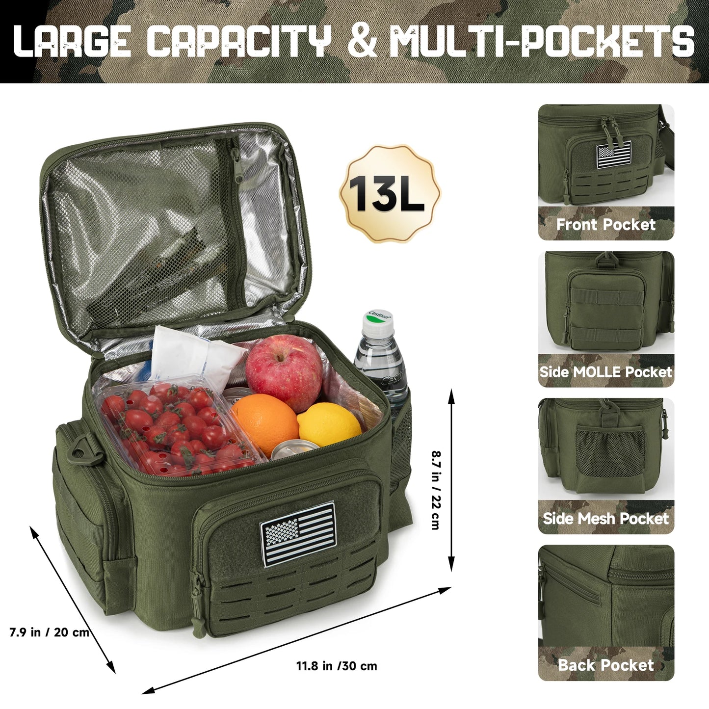 Tactical Lunch Box, outdoor Heavy Duty Lunch Bag, Insulated Thermal Cooler Bag
