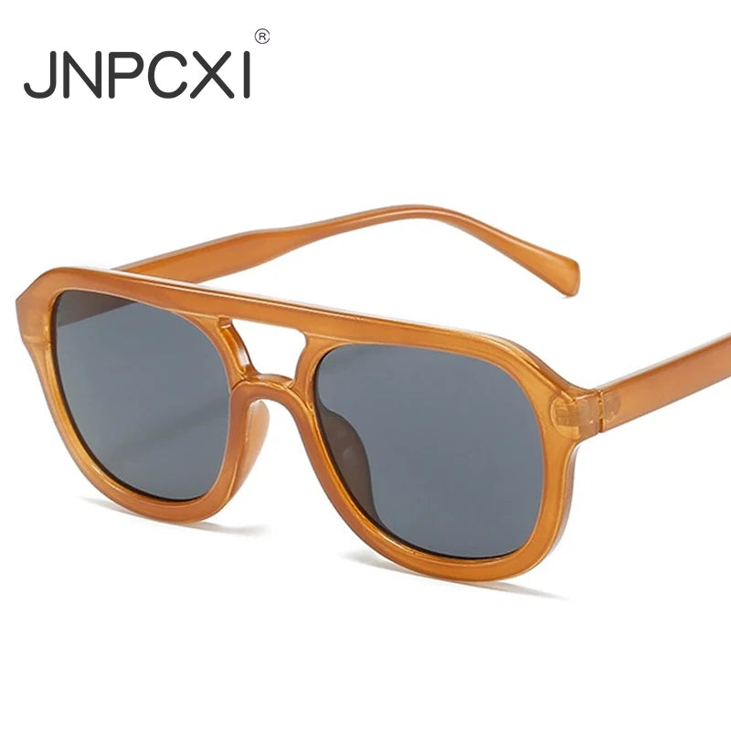 JNPCXI Double Bridges Square Women Sunglasses Fashion Black Orange Frame Men Retro Punk Sun Glasses Shades UV400