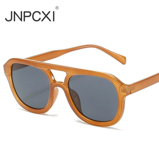 JNPCXI Double Bridges Square Women Sunglasses Fashion Black Orange Frame Men Retro Punk Sun Glasses Shades UV400