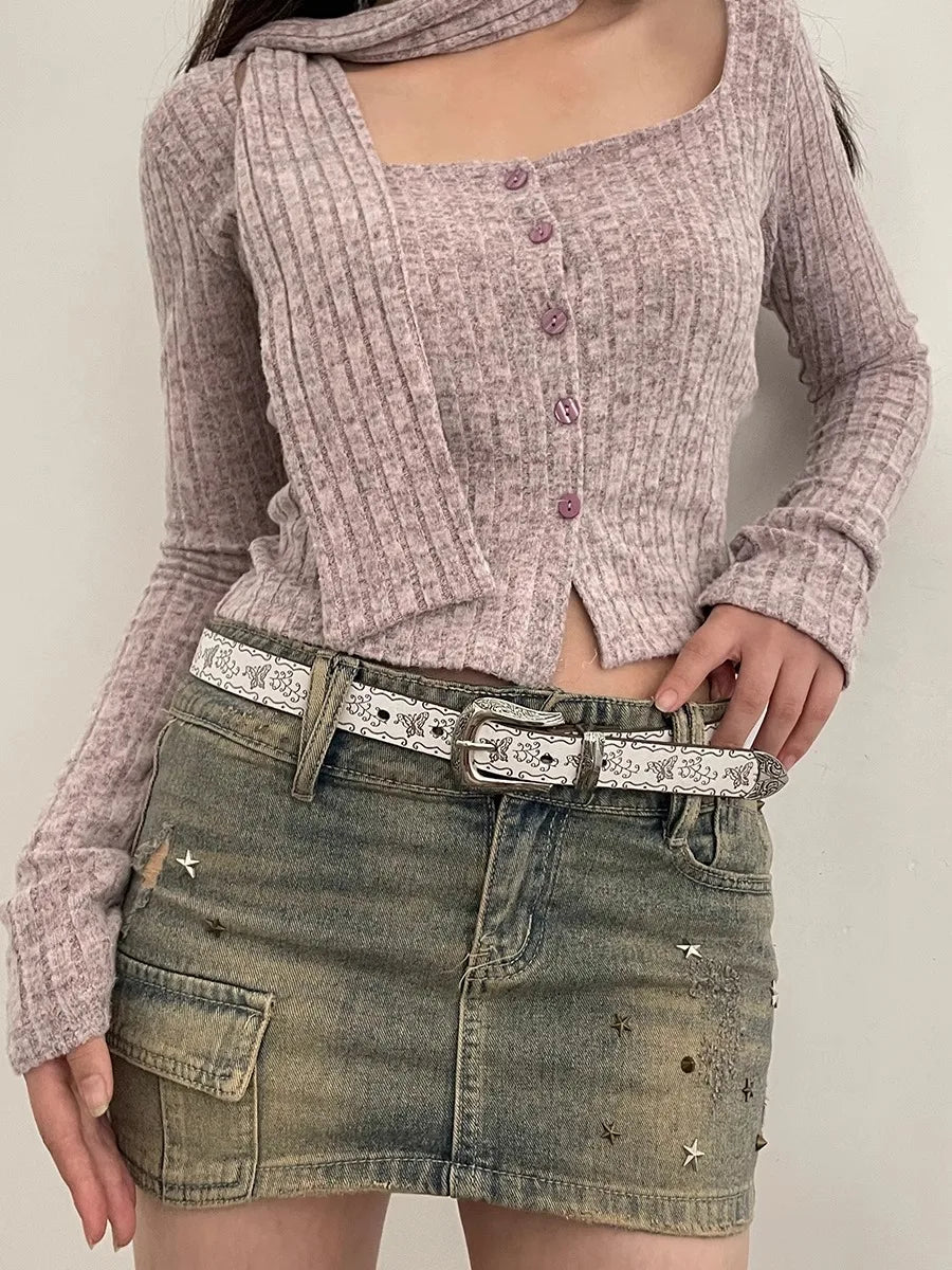N Retro Y2K White Belt Women 2024 New Jeans With Korean Version Of The Waist Belt Design
