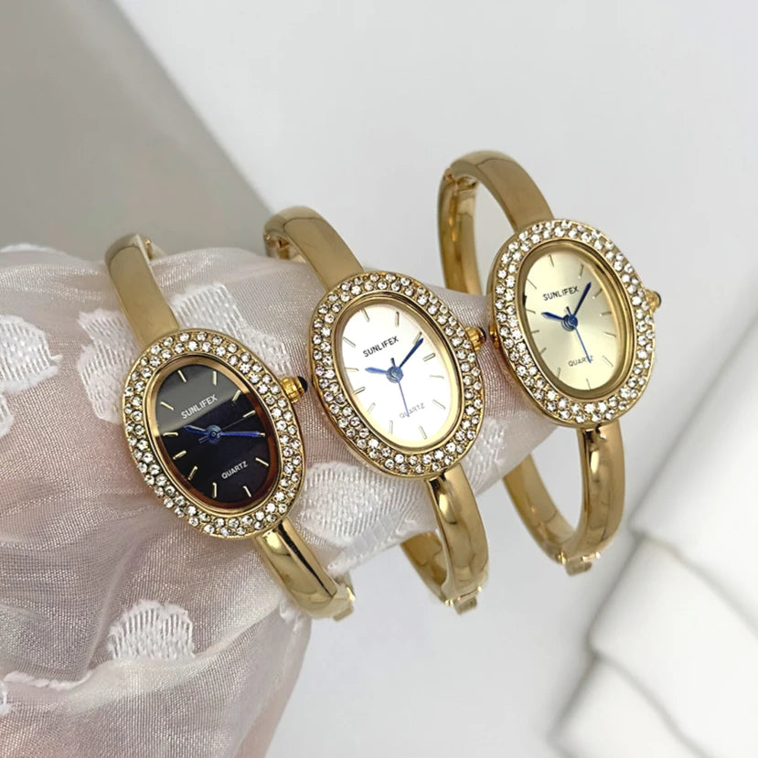 Dropshipping Famous Brand Watches Women Diamond Encrusted Oval Dial Quartz Watch Luxury Gifts Bracelet Wristwatch Reloj Mujer