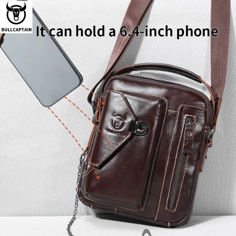 BULLCAPTAIN Men's Genuine Leather Crossbody Bag Suitable for 7.9-inch iPad High Quality Men's Bag Mini Business Shoulder Bag