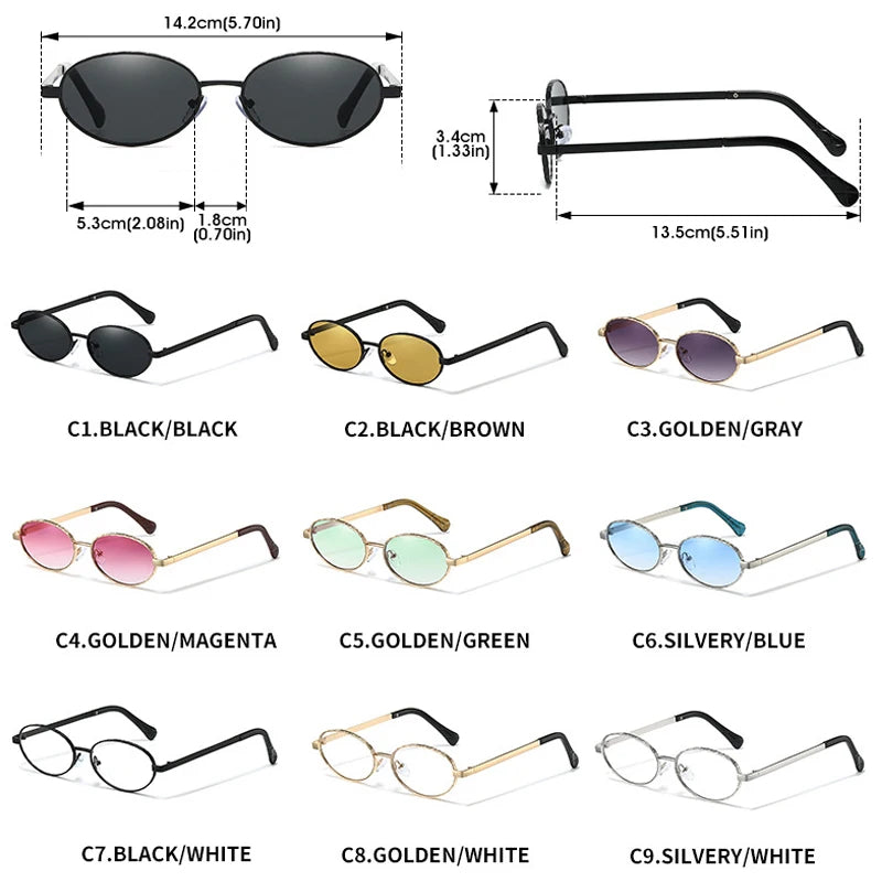 JNPCXI New Metal Oval Sunglasses Women Fashion Pink Candy Color Shades UV400 Retro Punk Men Outdoor Sun Glasses