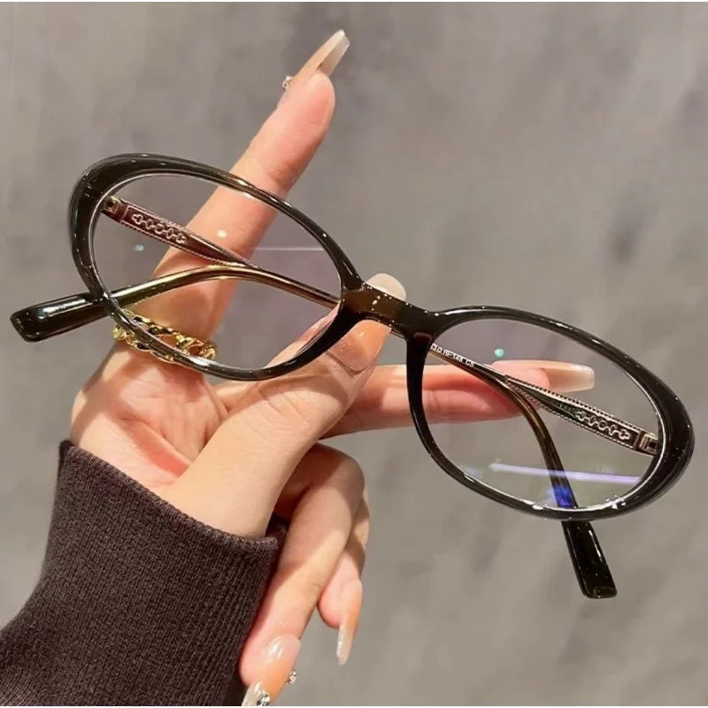 Trendy Oval Shaped Small Frame Glasses Providing Anti Blue Light Protection and High-definition Appearance