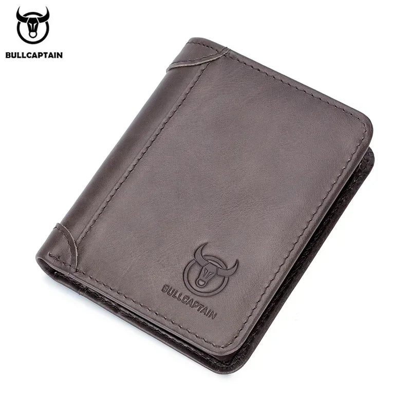 Bullcaptain RFID Leather Men's Wallet with Coin Purse Retro Fashion Men's Wallet Features Brown Short Wallet Card Holder Clutch
