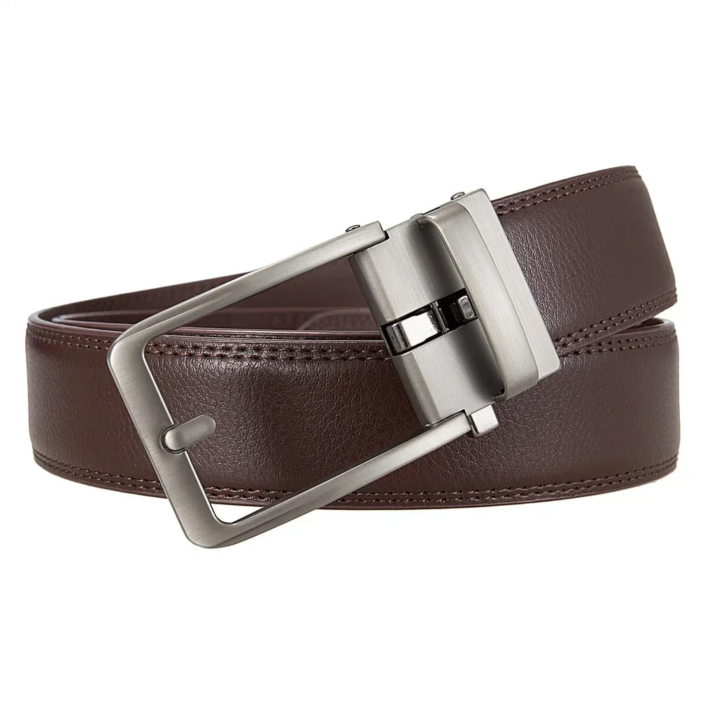Brown Classic Genuine Leather Men's Belt Luxury Auto Buckle Fashion Waist Strap