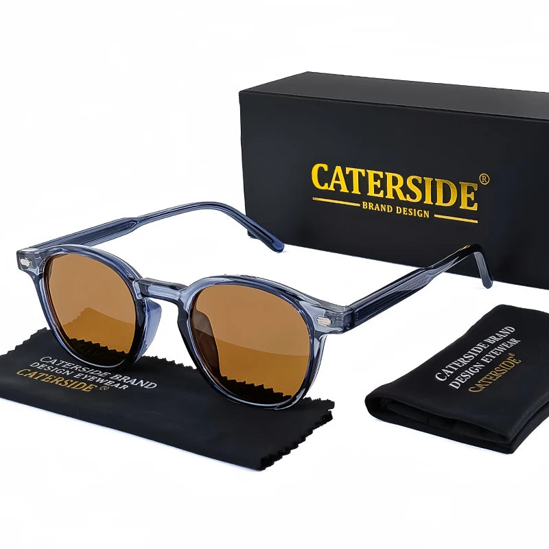 CATERSIDE Polarized Round Sunglasses Men TR Frame Core Insert Leg Sun Glasses Women Set Retro Driving Fishing Punk Eyewear UV400