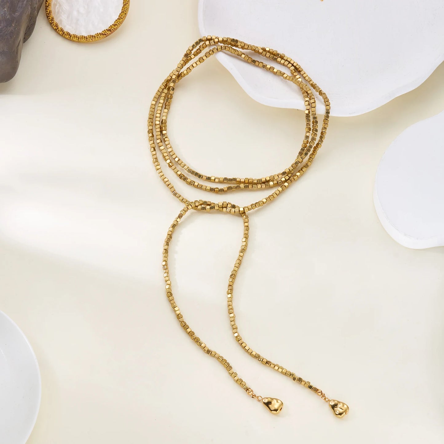 Boho Irregular CCB Beaded Long Necklace for Women Hip Hop Creative Sexy Y-Shaped Clavicle Chain Holiday Party Jewelry Accessory