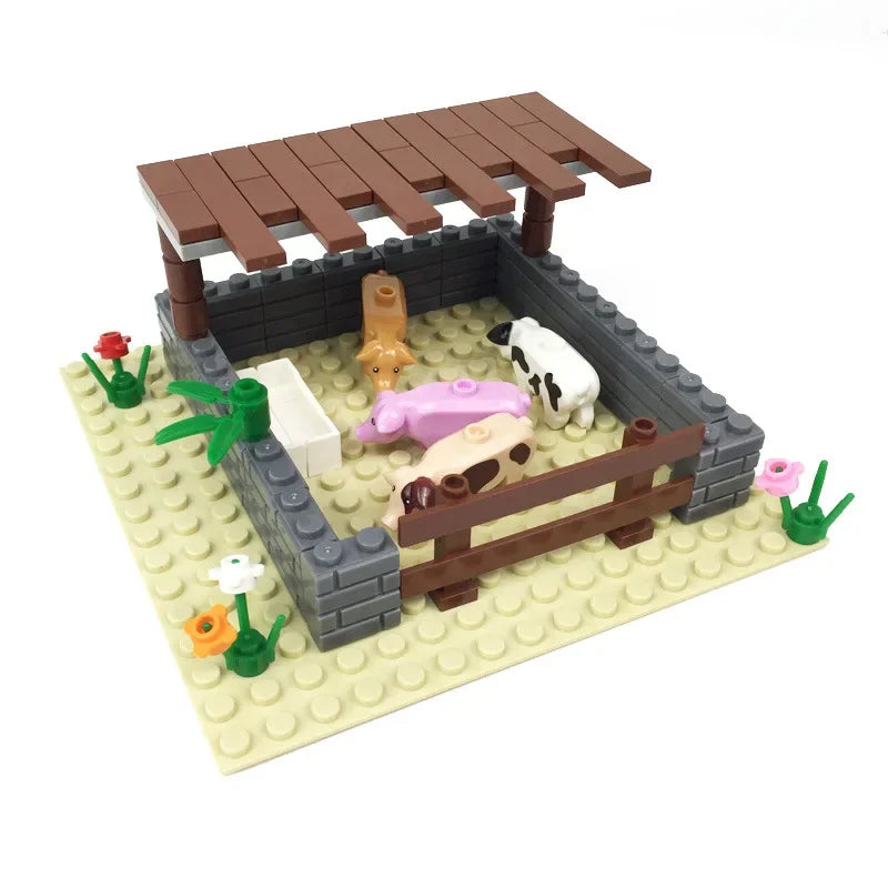 DIY Farm Building Blocks Set Cattle Pen Pig Shed Chicken Horse Panda MOC Scene