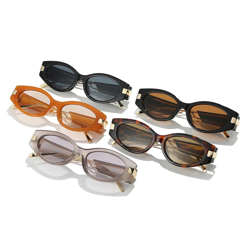 JNPCXI New Ins Popular Fashion Cat Eye Sunglasses Women Shades UV400 Retro Men Oval Lens Punk Sun Glasses