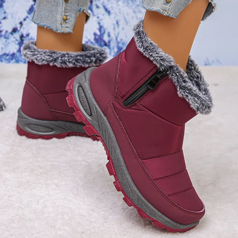 Thicken Plush Waterproof Snow Boots Women 2025 Non Slip Zipper Platform Winter Boots Woman Fleece Lining Warm Ankle Booties 43