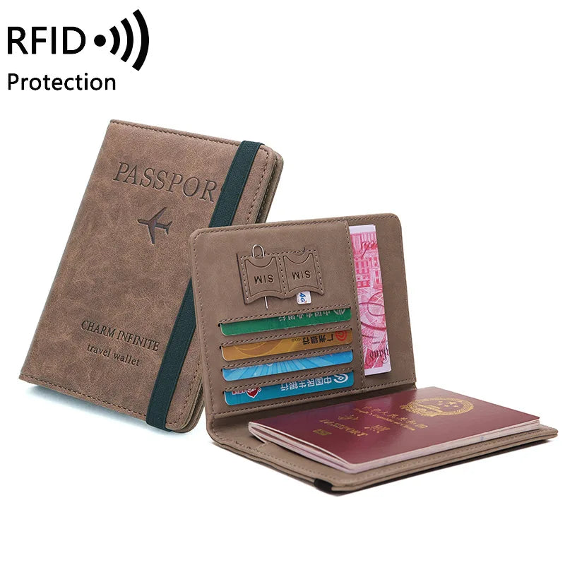 Women Men Travel Passport Holdr Cover Case RFID PU Leather Card ID Secure Wallet