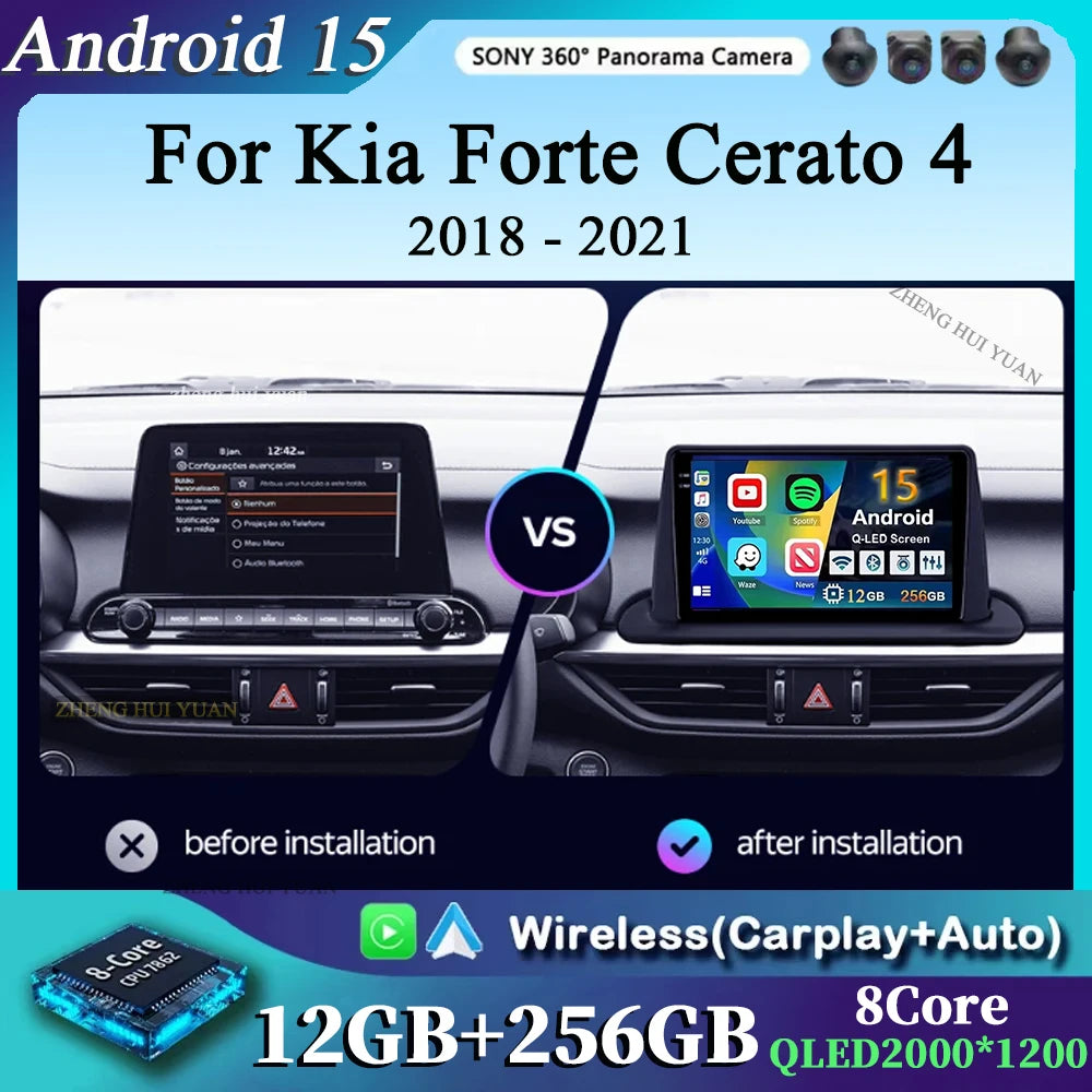 For Kia Forte Cerato 4 IV 2018 - 2021 Android 15 Carplay Auto Car Radio Multimedia Stereo Video Player GPS Navigation WIFI 4G BT