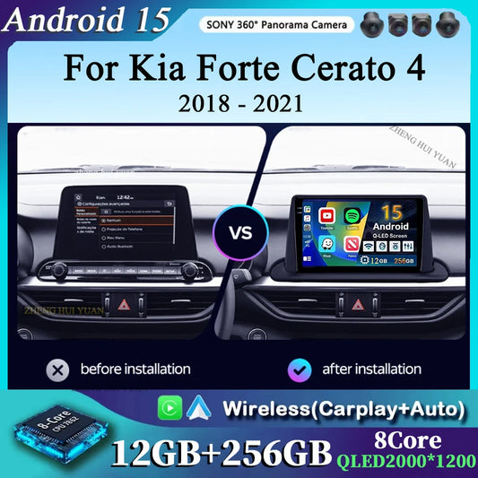 For Kia Forte Cerato 4 IV 2018 - 2021 Android 15 Carplay Auto Car Radio Multimedia Stereo Video Player GPS Navigation WIFI 4G BT