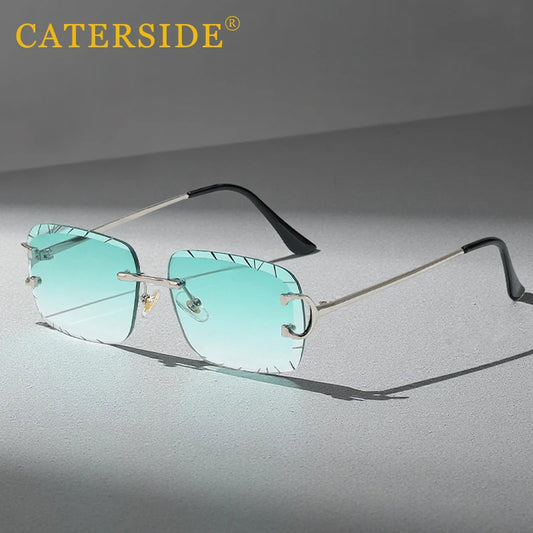 CATERSIDE Rimless Square Sunglasses Men Cupronickel Fashion Punk Gradient Sun Glasses Vintage Trendy Small Frame Eyewear UV400