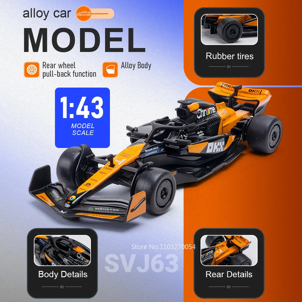 1:43 Scale F1 Racing Car Miniature Model Alloy Diecast Toys Rear Wheel Return Force Rubber Tires Vehcie Children's Holiday Gifts