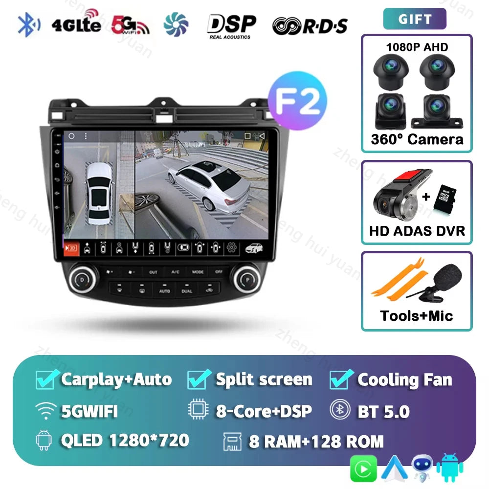 Android 14 For Honda Accord 7 2002 - 2008 CarPlay Auto 360 Camera Car Radio Multimedia Video Player GPS stereo Head Unit 4G WIFI