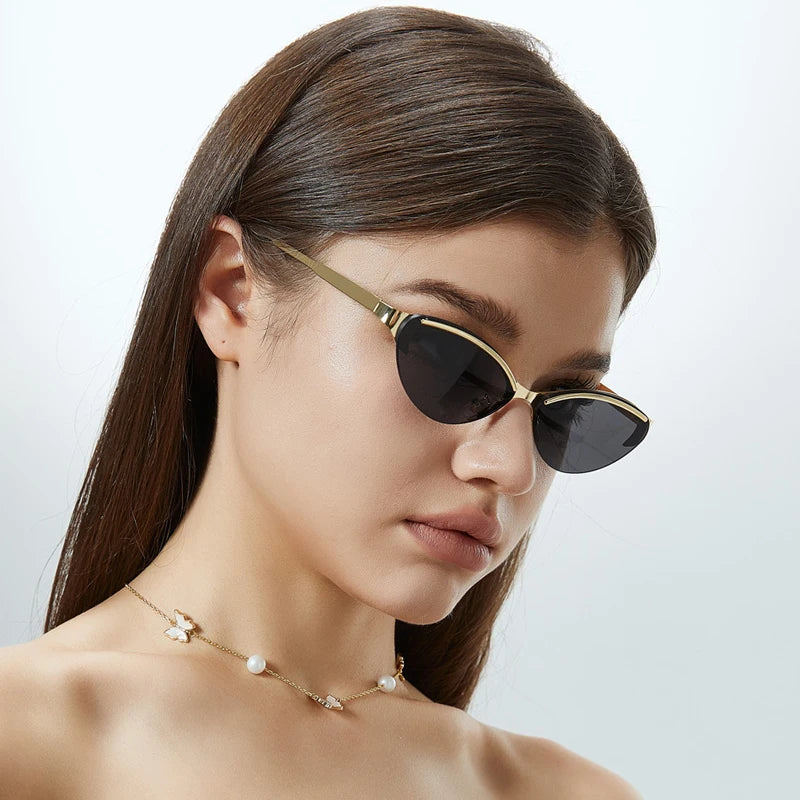 JNPCXI Fashion Cat Eye Women Sunglasses Retro Metal Colorful Tea Gradient Shades UV400 Men Trending Sun Glasses