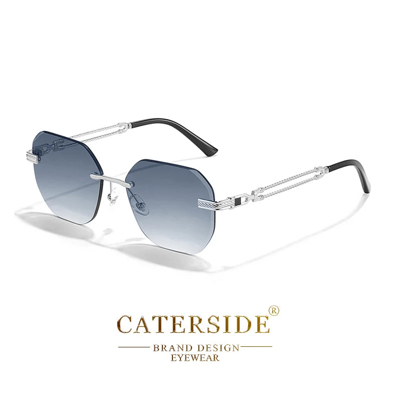 CATERSIDE Pilot Rimless Sunglasses Men Polygonal Metal Frame Women Sun Glasses Beach Shopping Gift Party Eyewear Summer Style