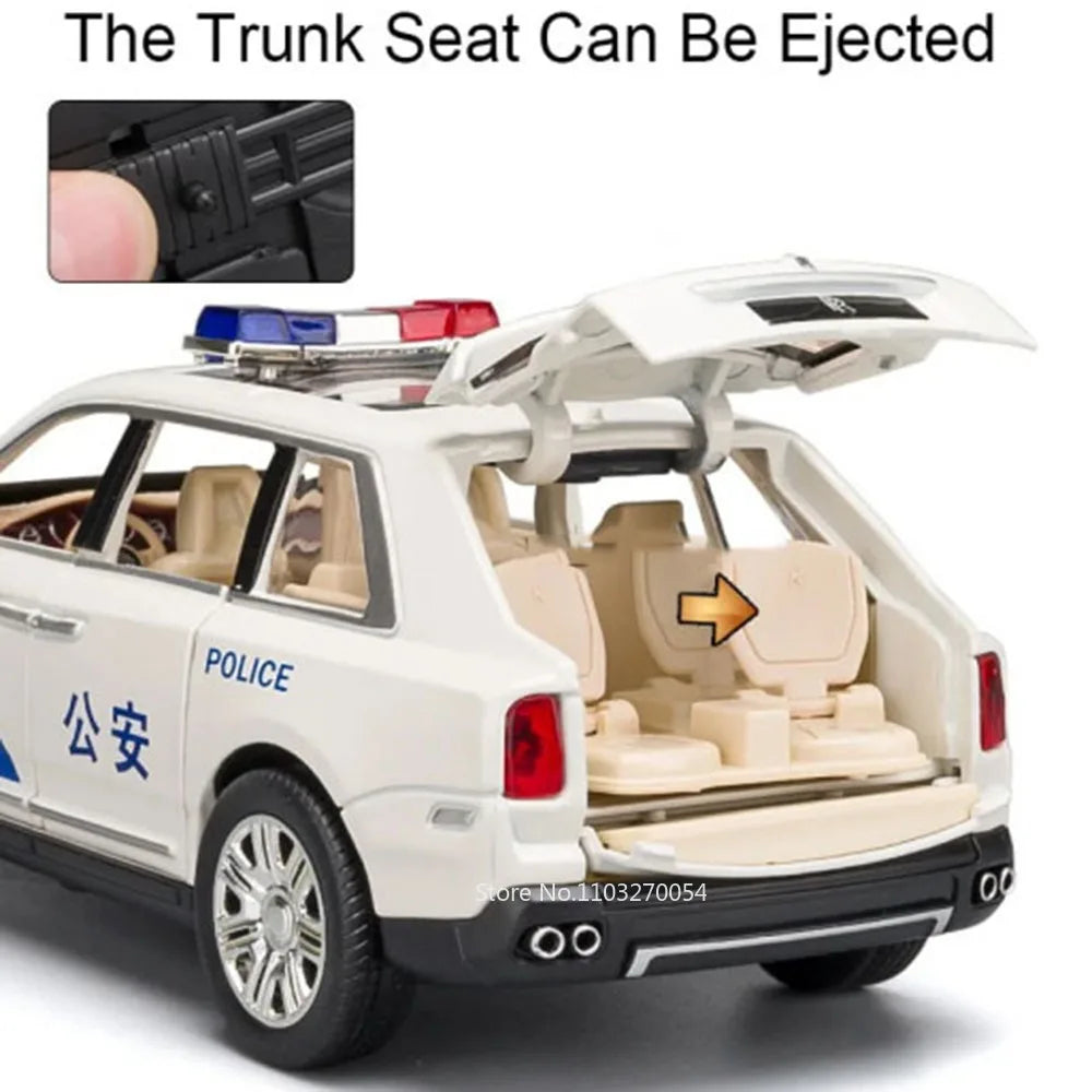 1/24 Rolls Royce Cullinan Phantom Model Car Toys Alloy Diecast Police Car Sound Light Pull Back Door Opened Rubber Tire Kid Gift