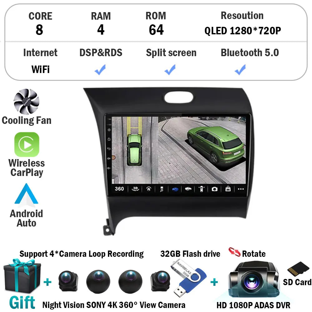 Android 15 Radio Carplay For Kia Cerato 3 K3 Forte 2013 2014 2015 2016 2017 2018 Auto Stereo Multimedia Player GPS Navigation