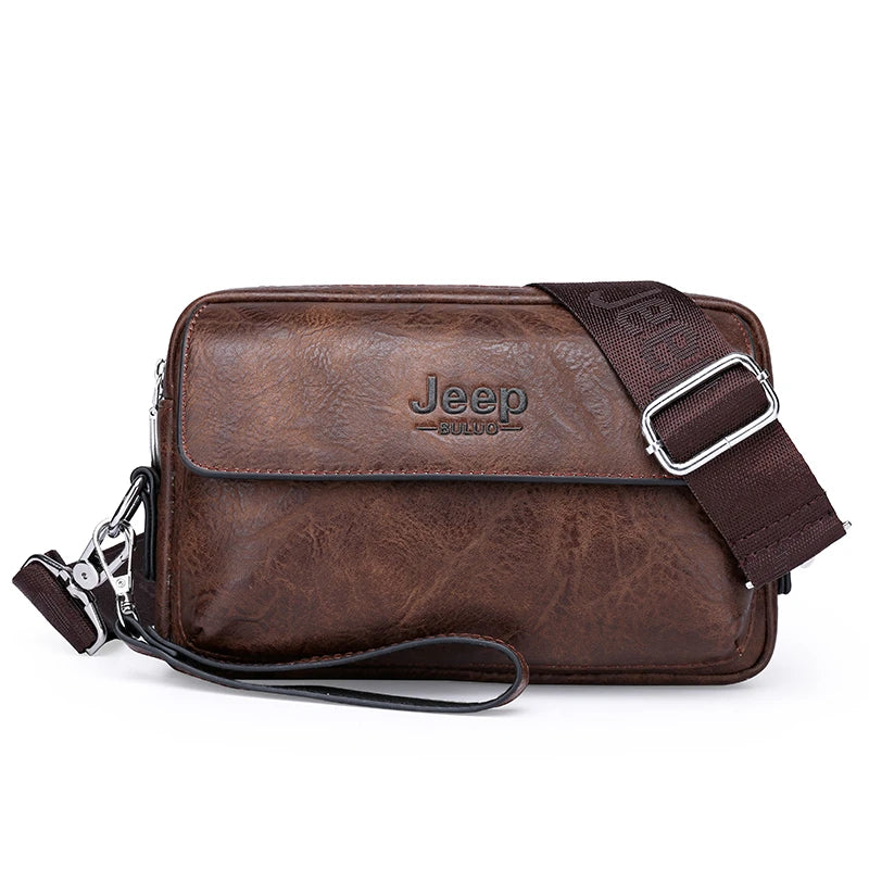 JEEP BULUO Brand Small Men Buckle Bags Leather Shoulder Crossbody Totes Handbags