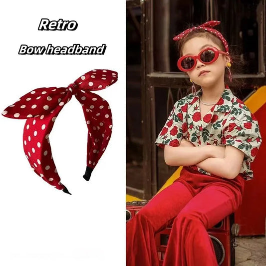 1/2pcs Red Wide Fabric Polka Dot Bow Headband for Kids Elegant Temperament Daily Wear Hairband Fashion Girls Hair Accessories