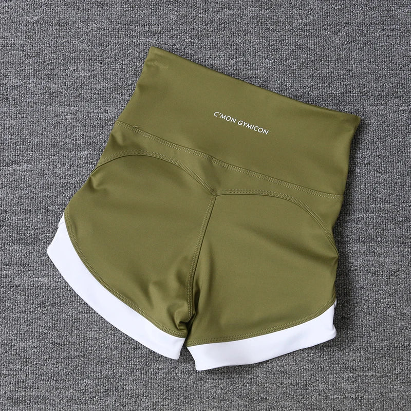 2024 New Color Contrast High Waist Sports Shorts Tight Elastic Peach Hip Training Fitness Yoga Hot Pants