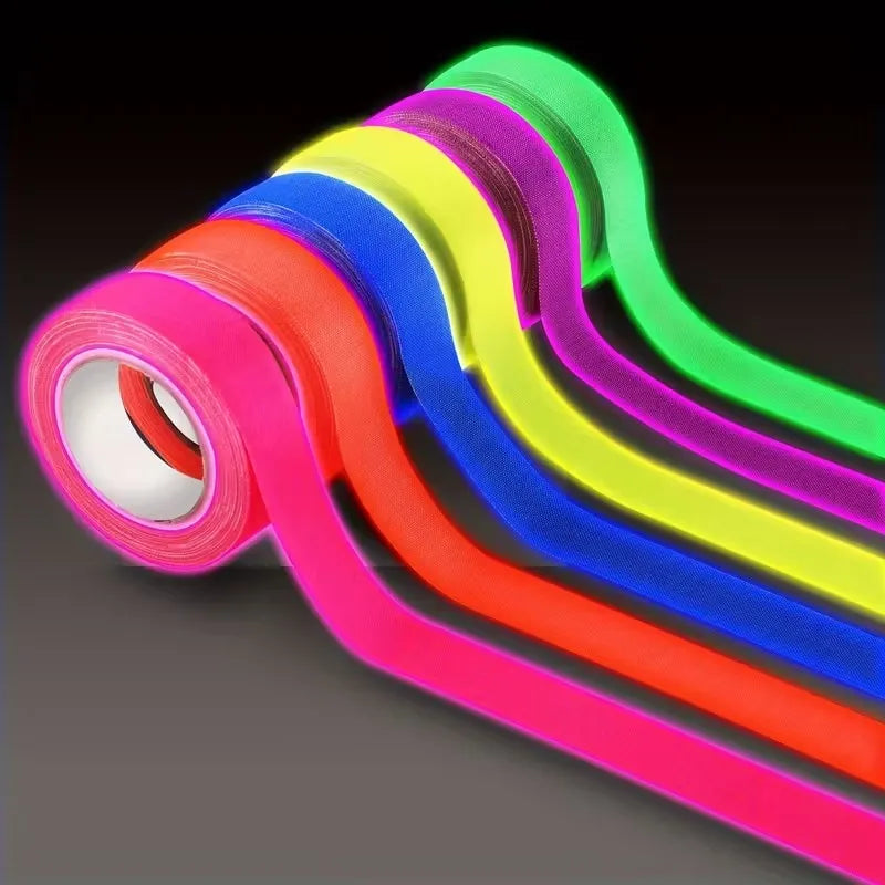 6roll Neon Cloth Tape - Self-Adhesive Fluorescent Neon Strips, Glow Under UV Light, for Black Light Parties & Night Glow Effects