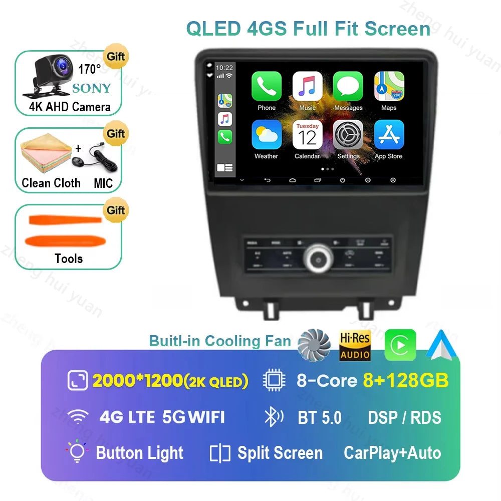 For Ford Mustang 2010 2011 2012 2013 2014 Android 16 GPS WIFI 4G Carplay&Auto Car Radio Navigation QLED Multimedia Stereo Player