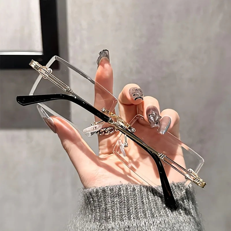 1 Pair of Classic and Stylish Frameless Square Glasses Suitable for Both Men and Women, Versatile for Daily Use