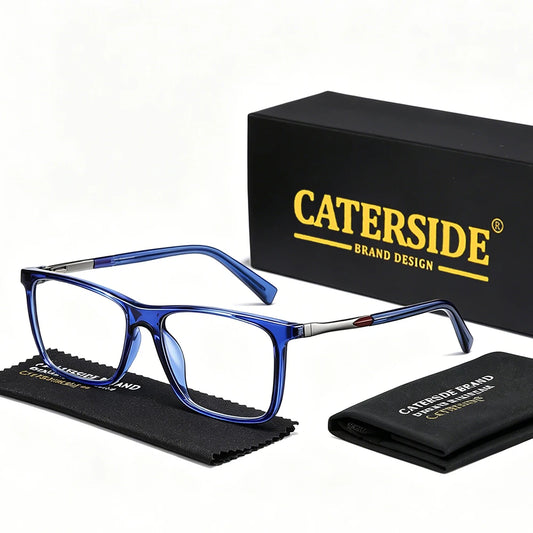 CATERSIDE Men's Tr90 Anti Blue Light Glasses Square Frame Glasses Classic Spring Leg Glasses Women's Computer Protective Glasses