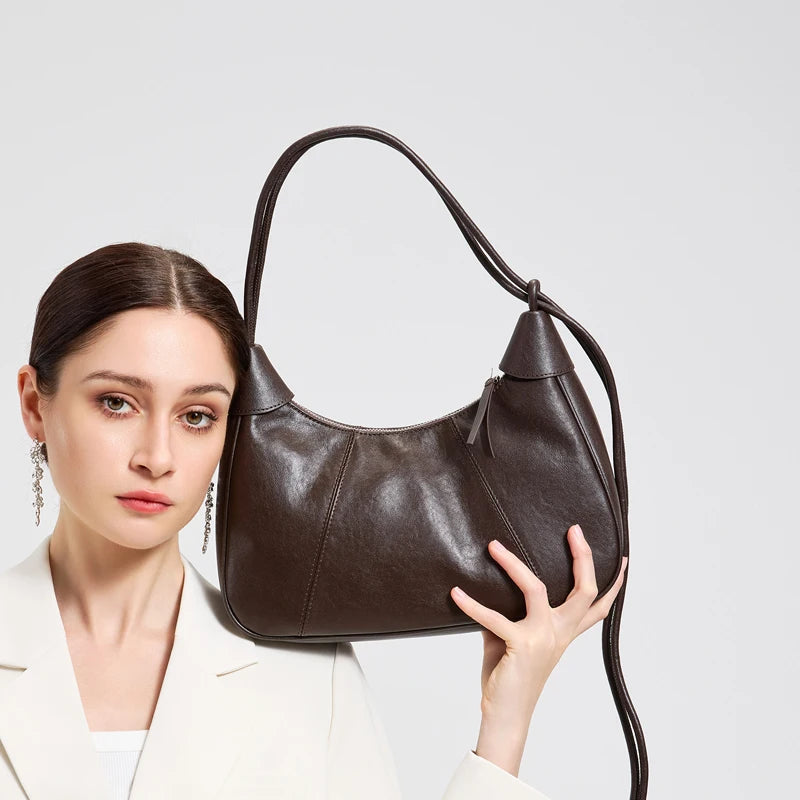 2026 Spring New Women's Luxury Designer Genuine Soft Leather Tote Underarm Bags Female Retro And Simple Shoulder Crossbody Bag