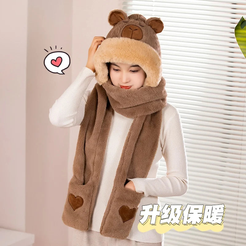New Hight Quality Capybara Cartoon Scarf  Hat  Super Soft Stuffed Warm in winter Children Funny Girl Birthday Gifts