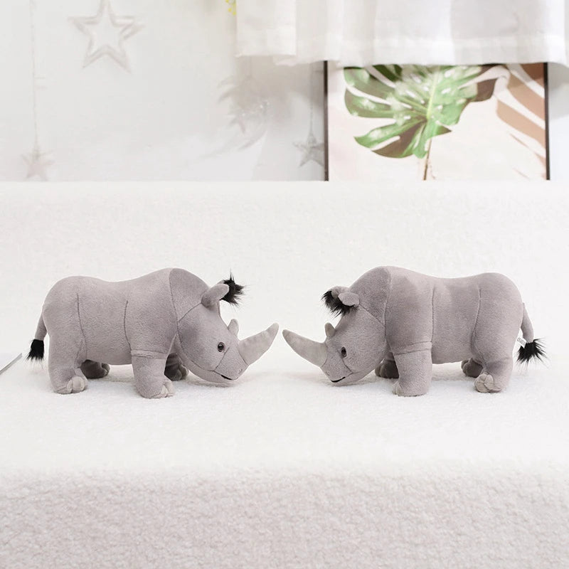 35cm Real Life Rhinoceros Plush Toy Stuffed Lifelike African Rhinos Wild Animals Doll Toys  For Kids Children Xmas Gift Decor