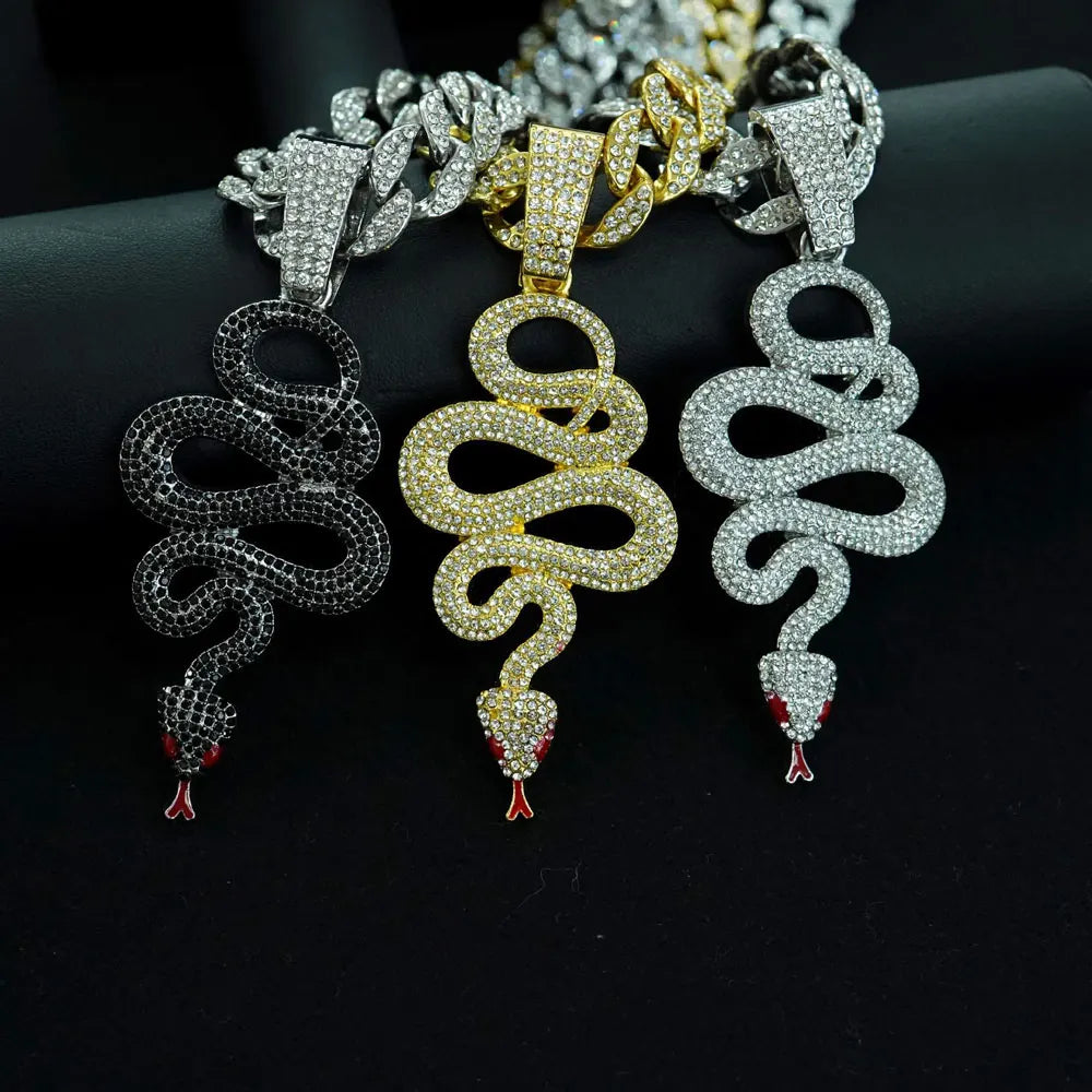 New Hip Hop Cobra Snake Necklaces with 15mm Cuban Chain Snake Animal Rapper Pendant Necklaces For Men Women Gothic Charm Jewelry