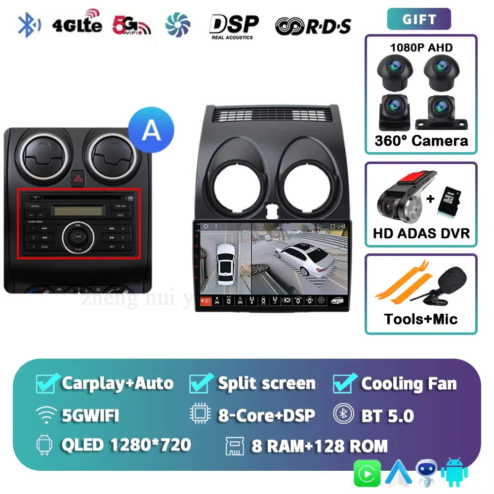 For Nissan Qashqai 1 J10 2006 - 2013 Android 15 4G WIFI Car Radio Carplay Auto Multimedia Stereo Video Player GPS Navigation