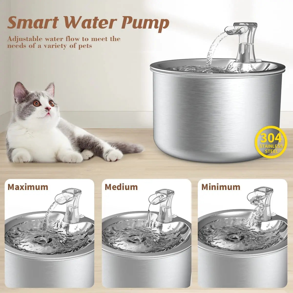 2L stainless steel pet water dispenser + Auto cat water fountain + sensor heater