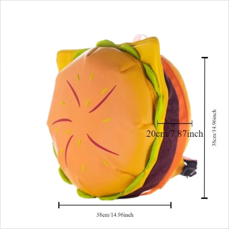 Stylish Hamburger Daypack Laptop Storage Zipper Portable Casual Tote PU Cheeseburger Backpack for Unisex Travel Outdoor Vacation