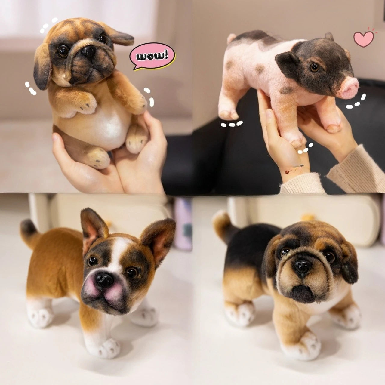 Realistic Poodle Pug Puppy Plush Toy Miniature Guinea Pig Stuffed Doggy Cute Fluffy Pet for Room Decor Children's Birthday Gift
